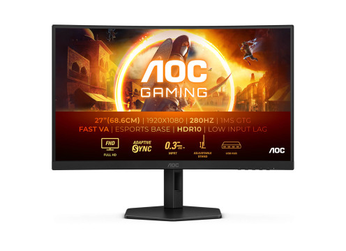 מסך מחשב קעור לגיימינג AOC 27" VA FHD 280Hz 0.3ms 1500R