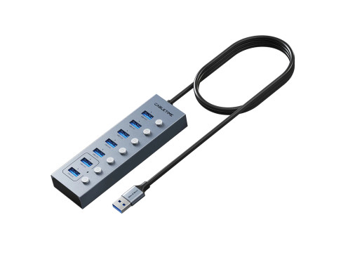 CABLETIME USB-A to 7-Ports USB-A 3.0 (USB-C Power) HUB