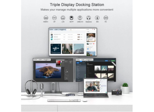 QGeeM 11in1 4K USB-C with PD100W DisplayLink Dock