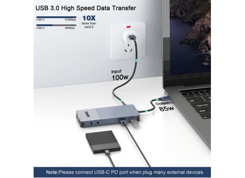 QGeeM 11in1 4K USB-C with PD100W DisplayLink Dock