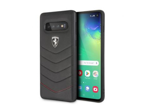 CG Mobile Galaxy S10 Ferrari Logo HERITAGE QUILTED Leather Hard Case - Black