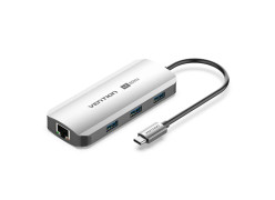 מתאם Vention USB-C to HDMI | USB-A x3 | LAN | USB-C PD100W | Dock