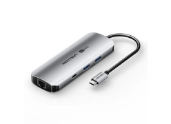 מתאם Vention USB-C to HDMI | USB-A x2 | USB-C | SD Card Reader | LAN | 3.5mm | PD100W | Dock