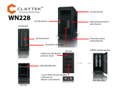 22U Rackmount Server Cabinet 700mm Depth
