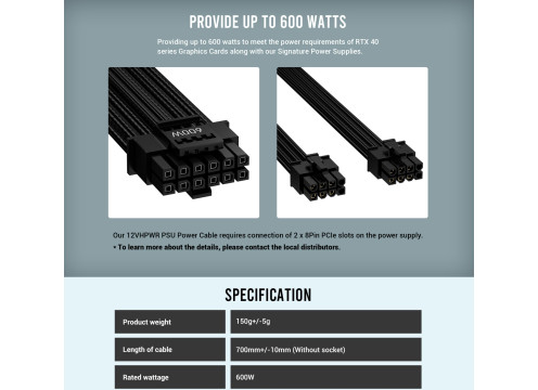 Antec PCIE Gen5 12VHPWR 600W 16P SP Cable