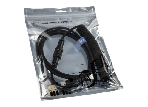 כבל USB-A ל-USB-C מסולסל Ducky Premicord Coiled - צבע שחור Phantom Black