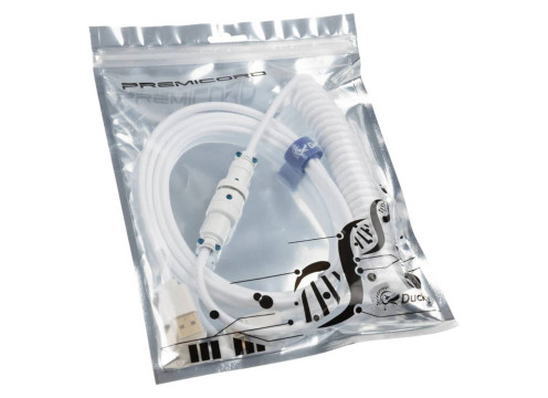 כבל USB-A ל-USB-C מסולסל Ducky Premicord Coiled - צבע לבן Pure White
