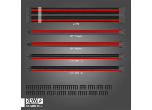 1StPlayer Steampunk Power Extension Cables Black-Red-Gray