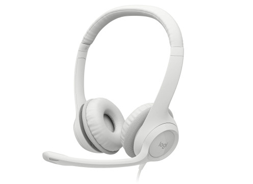 אוזניות מחשב עם מיקרופון מובנה בצבע לבן Logitech H390 USB