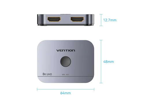 מפצל תצוגה | Vention HDMI 2.0 | 8K | 2-Port | Bi-Directional