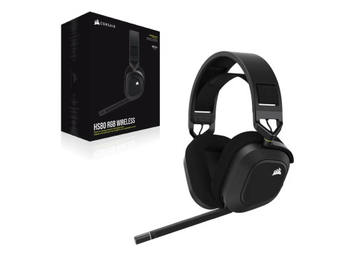 אוזניות קשת אלחוטיות לגיימינג Corsair HS80 RGB WIRELESS Premium צבע שחור