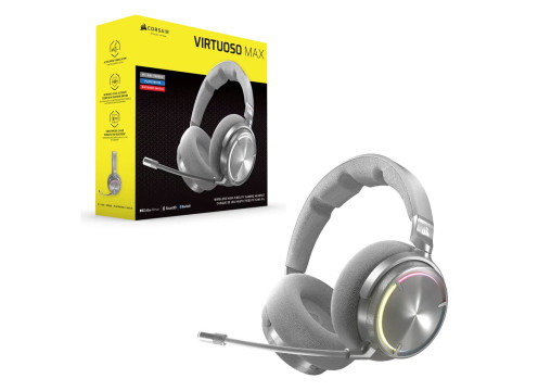 אוזניות קשת אלחוטיות לגיימינג Corsair VIRTUOSO MAX WIRELESS צבע כסף