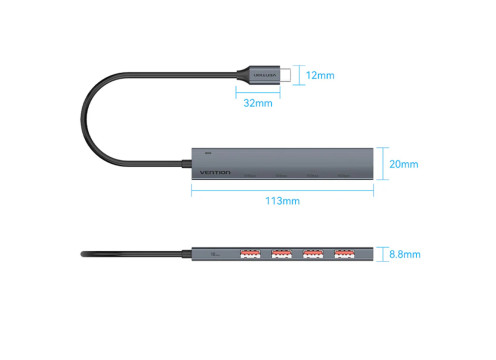מתאם Vention USB-C to USB-A x4 | USB-C | HUB