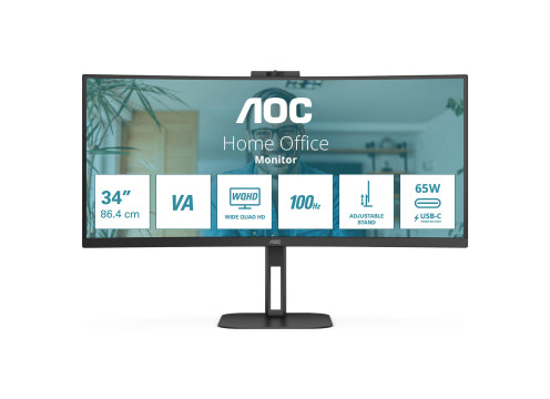 מסך מחשב קעור עם מצלמת רשת AOC 34" VA QHD 100Hz 1ms 1500R