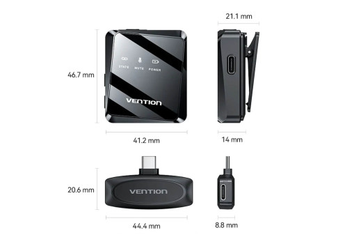 מערכת מיקרופון דש אלחוטי עם מקלט Vention Clip-On Wireless 32KHz USB-C