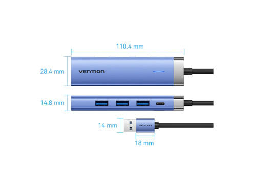 מתאם Vention USB-A to USB-A x3 | LAN 1GB | USB-C | HUB